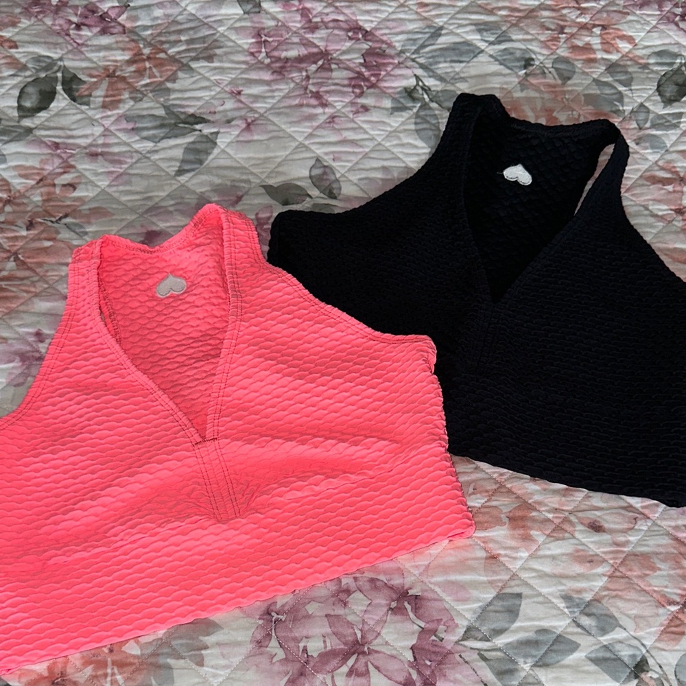 Pink and Black Textured Crop Tops